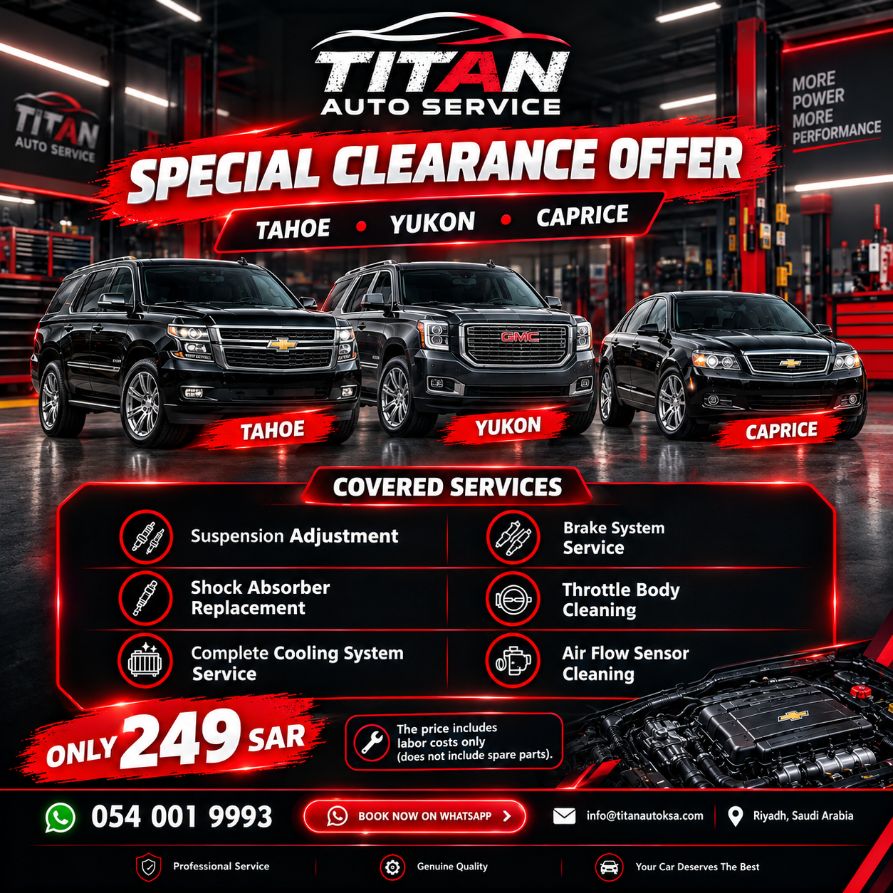 TITAN AUTO special clearance offer for Tahoe, Yukon and Caprice — 249 SAR